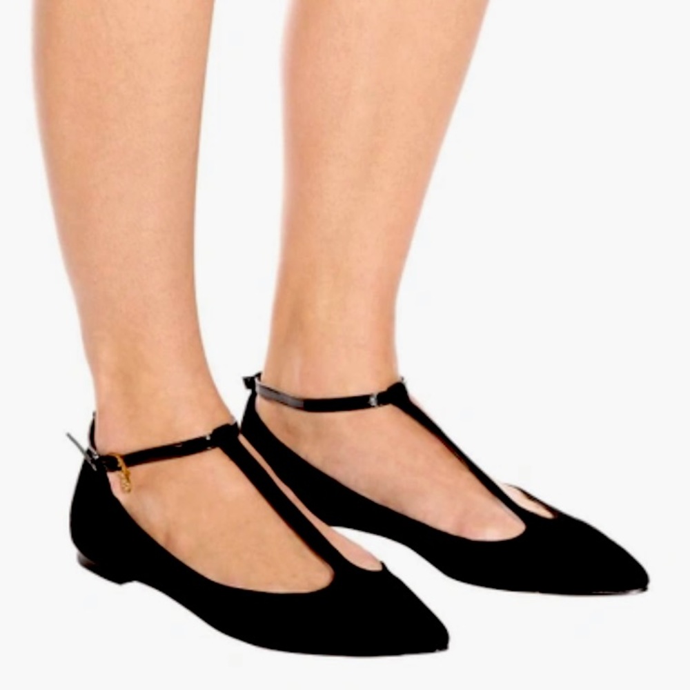 Tory Burch Ashton Black T Strap Suede Flats 7.5